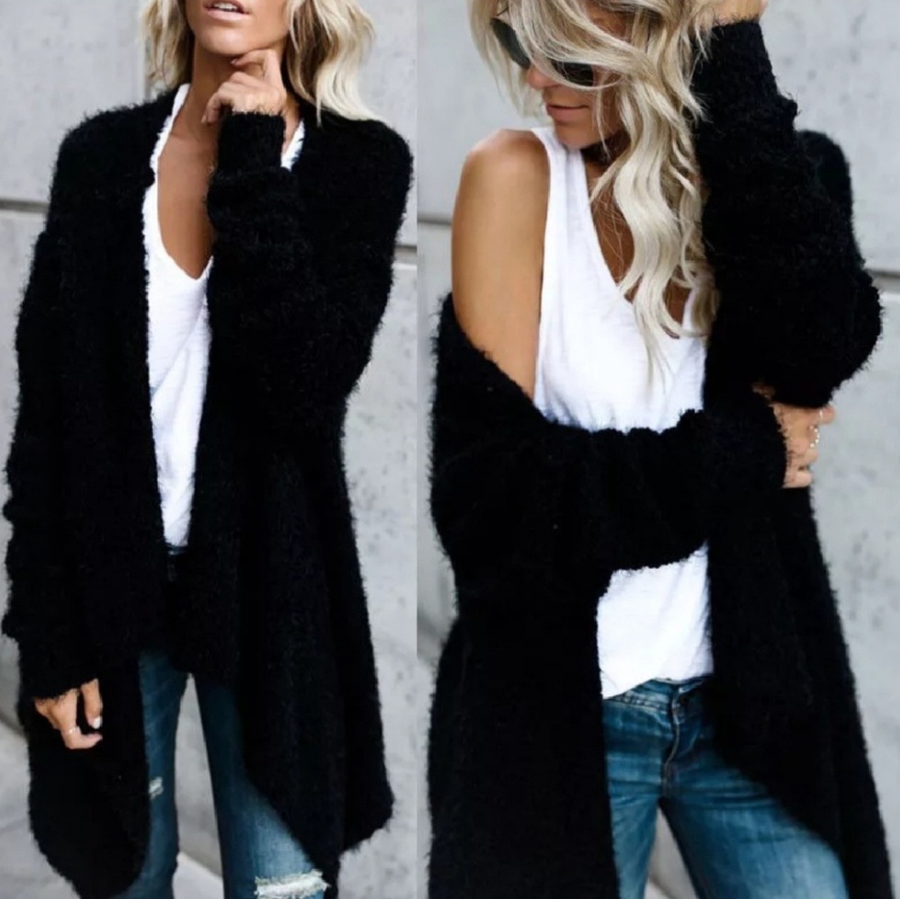 Black Knit Fuzzy Cardigan - Picture 2 of 4